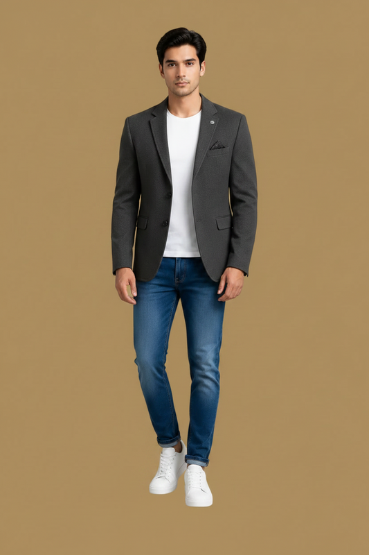 Jet Black Textured Premium Formal Blazer for Men