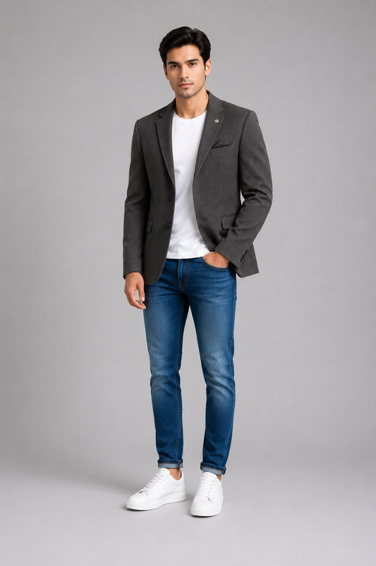 Jet Black Textured Premium Formal Blazer for Men