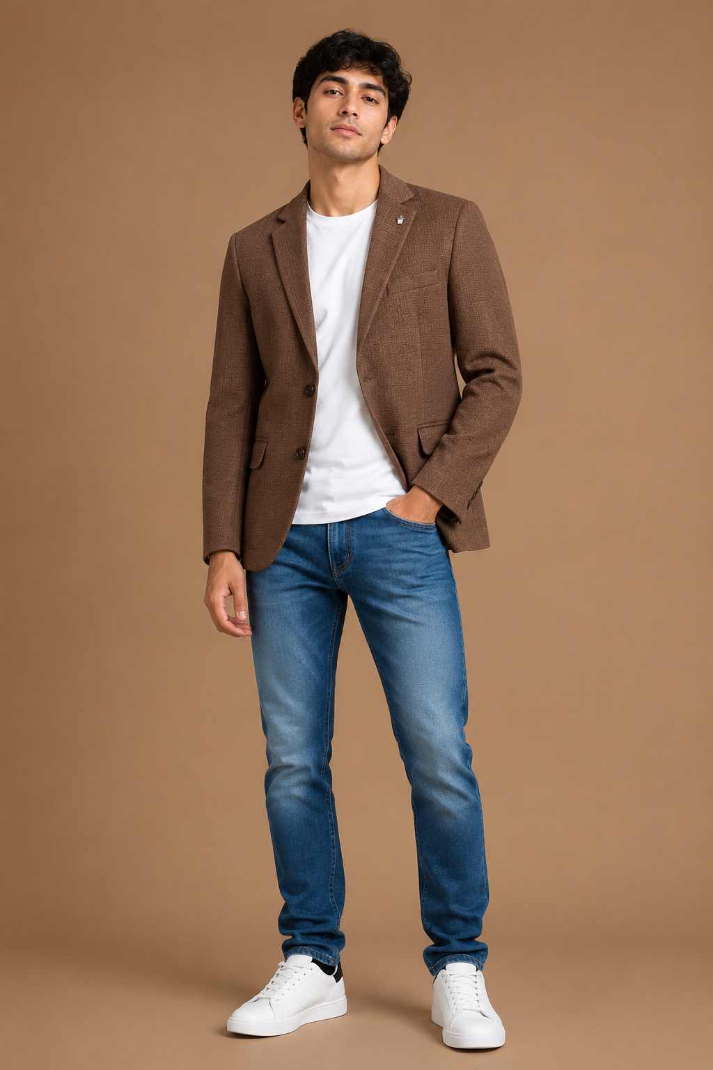Men's Coffee Brown Textured Casual Blazer