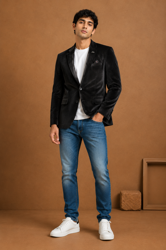 Men's Premium Black Velvet Blazer