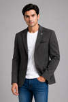 Jet Black Textured Premium Formal Blazer for Men