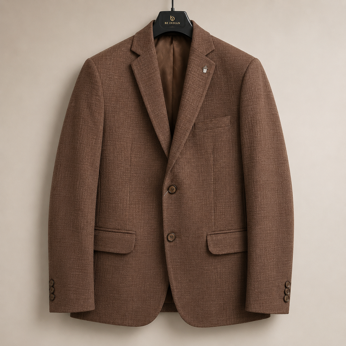 Men's Coffee Brown Textured Casual Blazer
