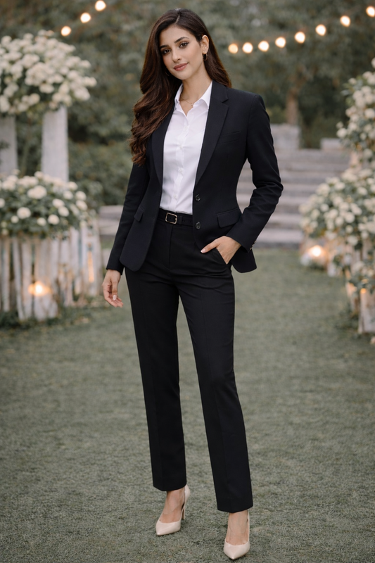 Black Matty Women’s Blazer With Unstitched Trouser Fabric