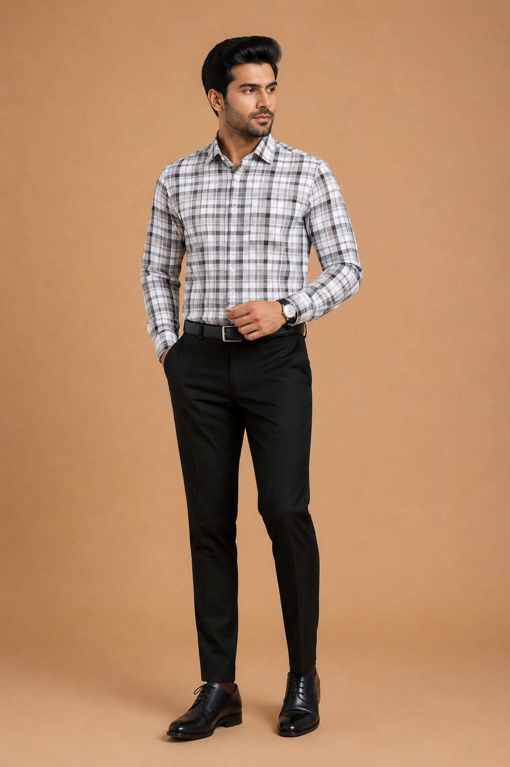 Men’s Premium White & Blue Checked Formal Shirt