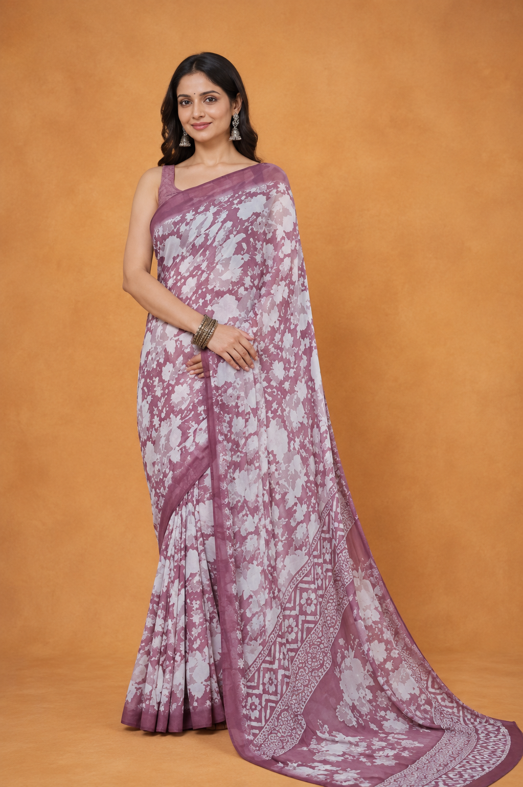Floral Printed Saree with Elegant Border