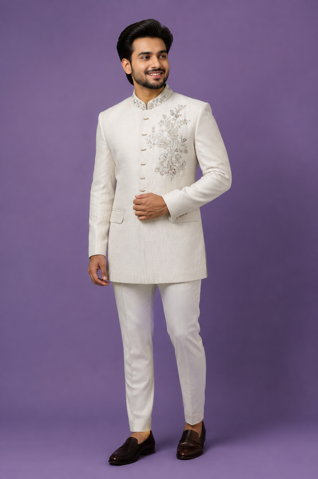Ivory Embroidered Indo-Western Jodhpuri Set