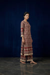 Rust Maroon Ethnic Print Straight Kurta & Wide-Leg Trouser