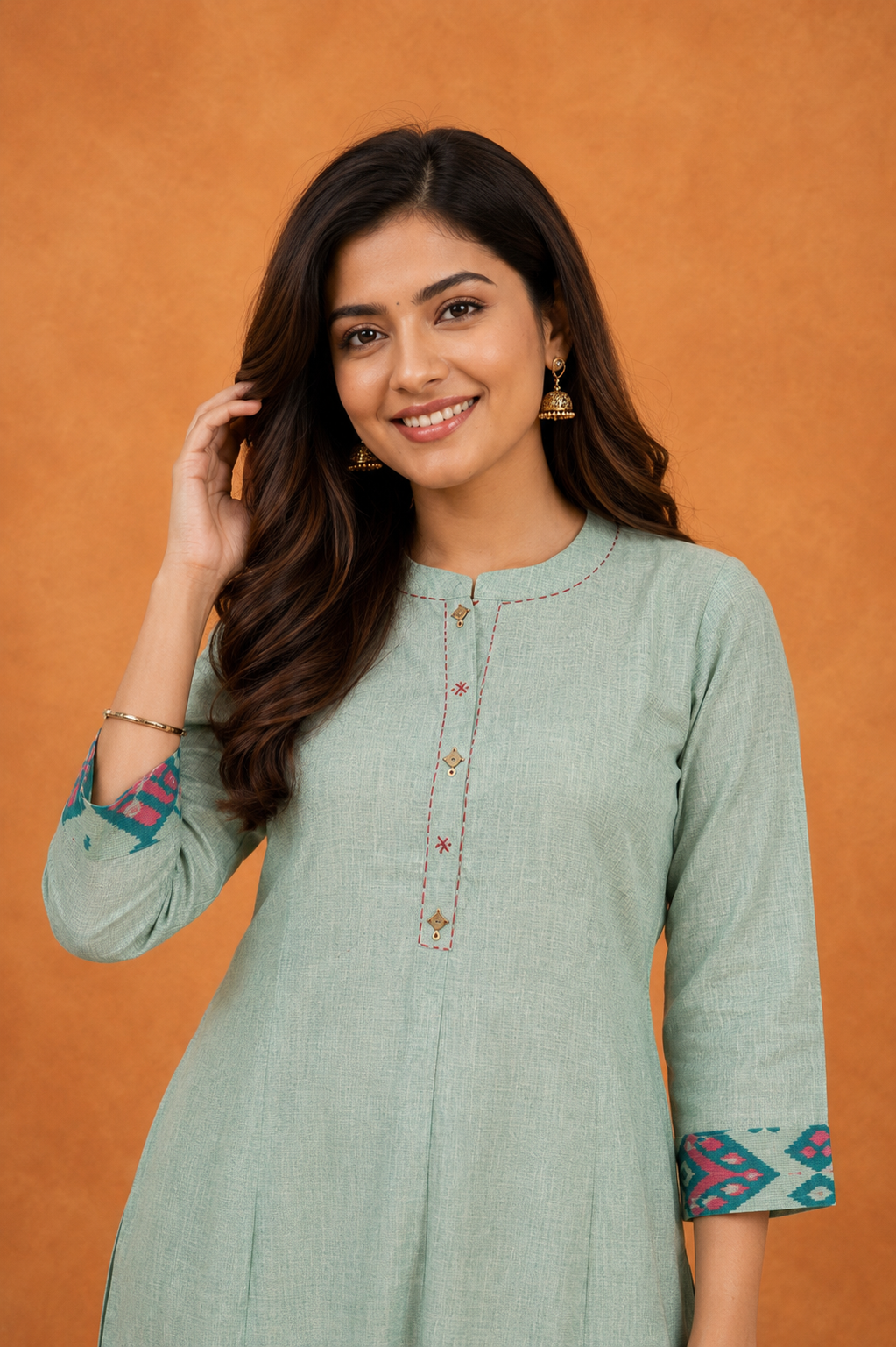 Women's Printed Kurti with Ikat Palazzo Co-ord Set