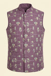 Mauve Floral Printed Nehru Jacket