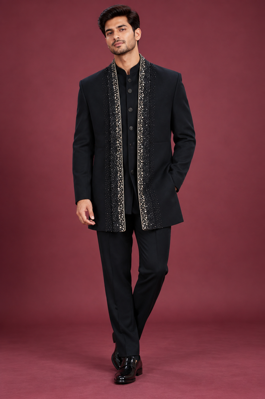 Black Embellished Indo-Western Suit
