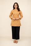 Women’s Yellow Floral Printed Cotton Top with Lace Detailing