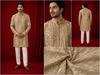 Gold & Metallic Textured Jacquard Kurta  for Men