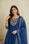 Royal Blue Embroidered Kurta Pant Dupatta Set for Women