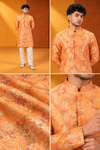 Peach Orange Floral Brocade Men’s Festive Kurta Set
