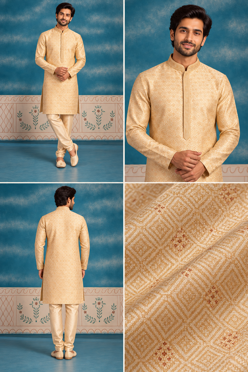 Men’s Premium Golden Jacquard Kurta Pajama Set
