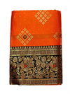 Festive Orange Silk Saree with Black & Gold Woven Border