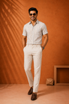 Men's Premium Beige Striped Half Sleeve Casual Shirt