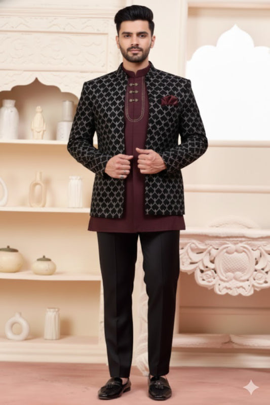 Black Embroidered Bandhgala Set