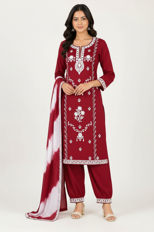 Women Embroidered Kurta Pant Dupatta Set