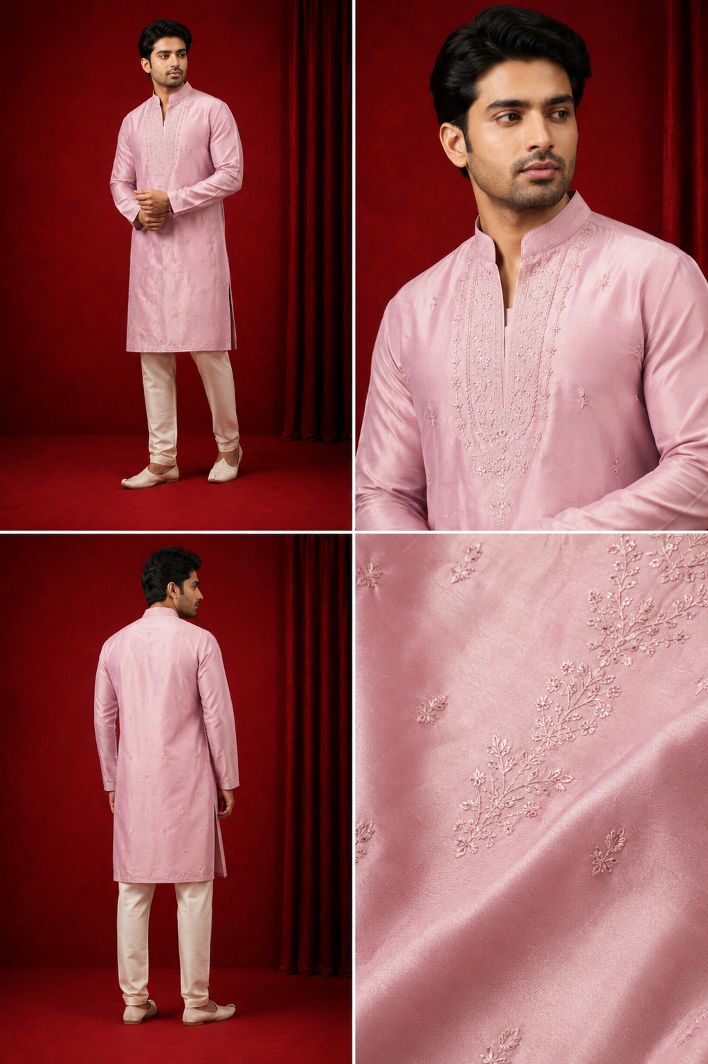 Classic Blush Pink Embroidered Men’s Kurta Set