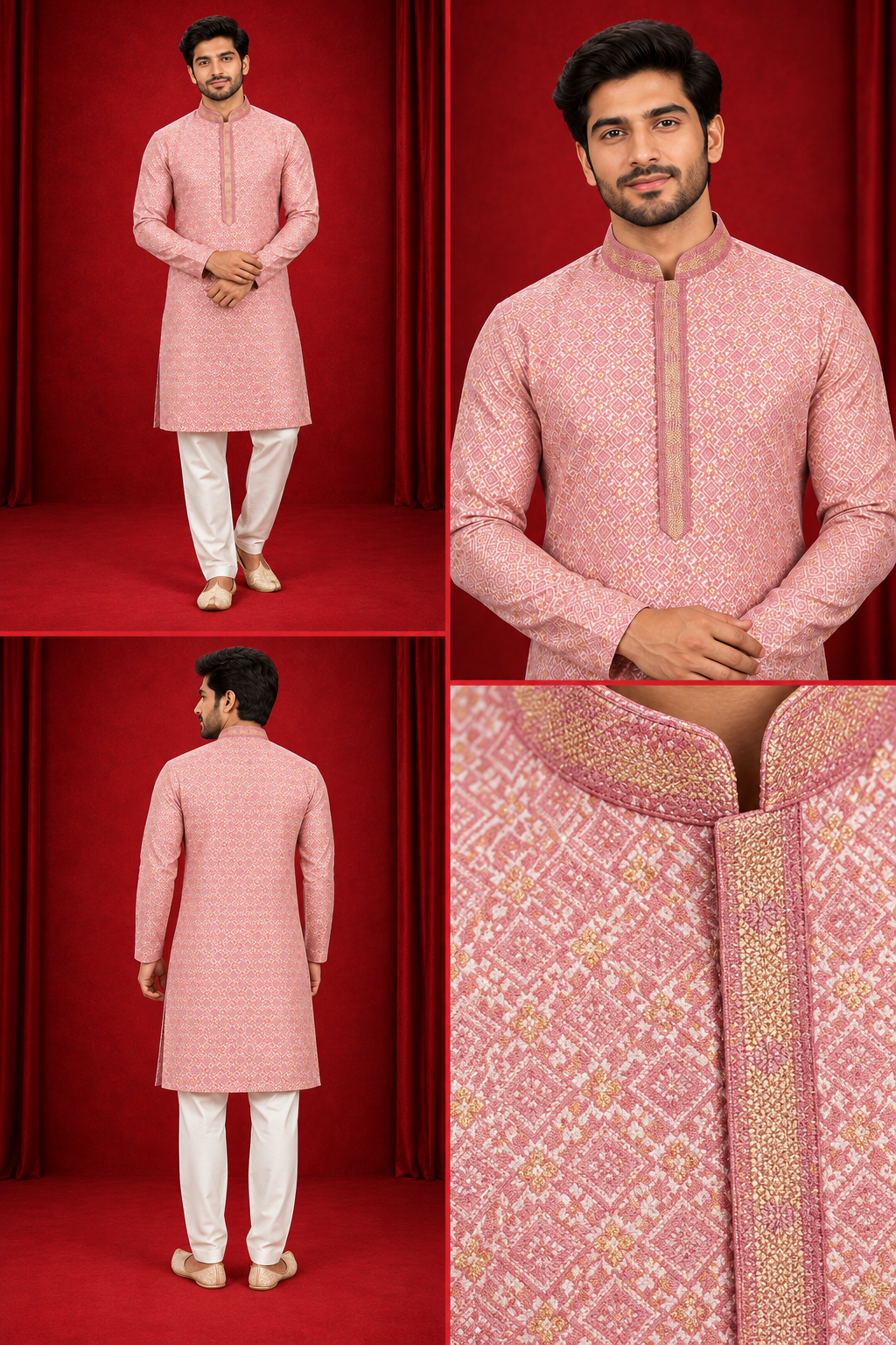 Men’s Blush Pink Jacquard Kurta Pajama Set