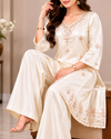 Women’s Off White Embroidered Coord Set with Palazzo Pant