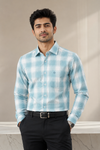 Men's Sky Blue Checked Full Sleeve Formal Shirt