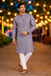 Men’s Lavender Grey Leaf Print Only Kurta