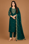 Dark Teal Embroidered Kurta Pant & Dupatta Set for Women