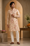Ivory Floral Printed Festive Kurta for Men