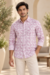 Soft Pink Floral Print Casual Shirt for Men