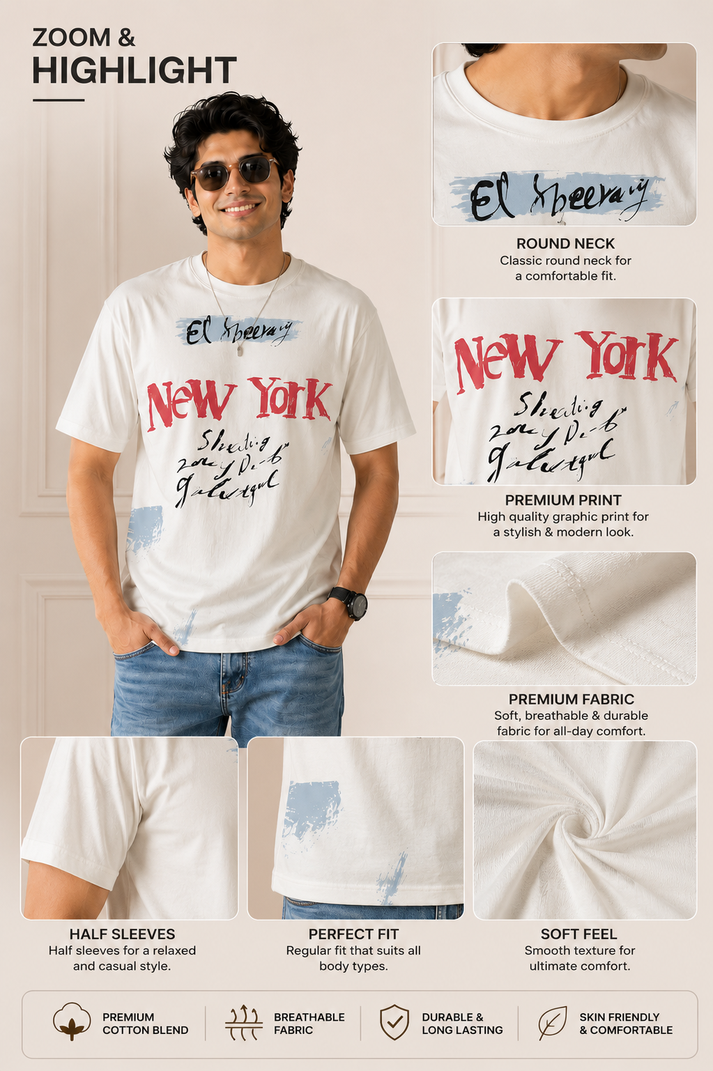 Men's White "NEW YORK" Graphic Printed T-Shirt | Premium Casual Cotton Tee