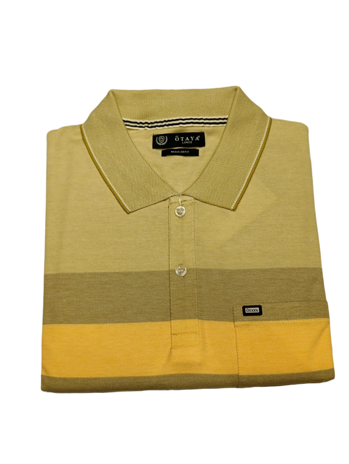 Men's Striped Polo T-Shirt with Chest Pocket | Yellow, Olive & White