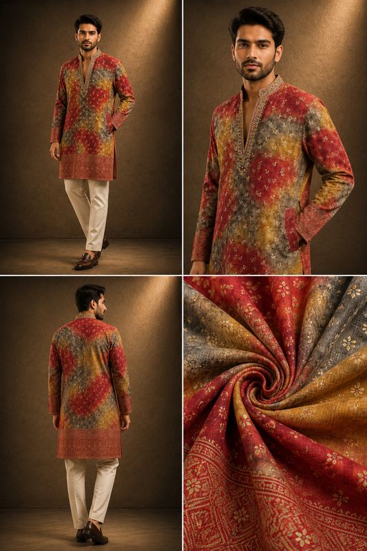 Royal Rust Multicolor Heritage Print Kurta