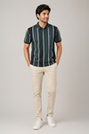 Men’s Dark Green Vertical Striped Polo T-Shirt