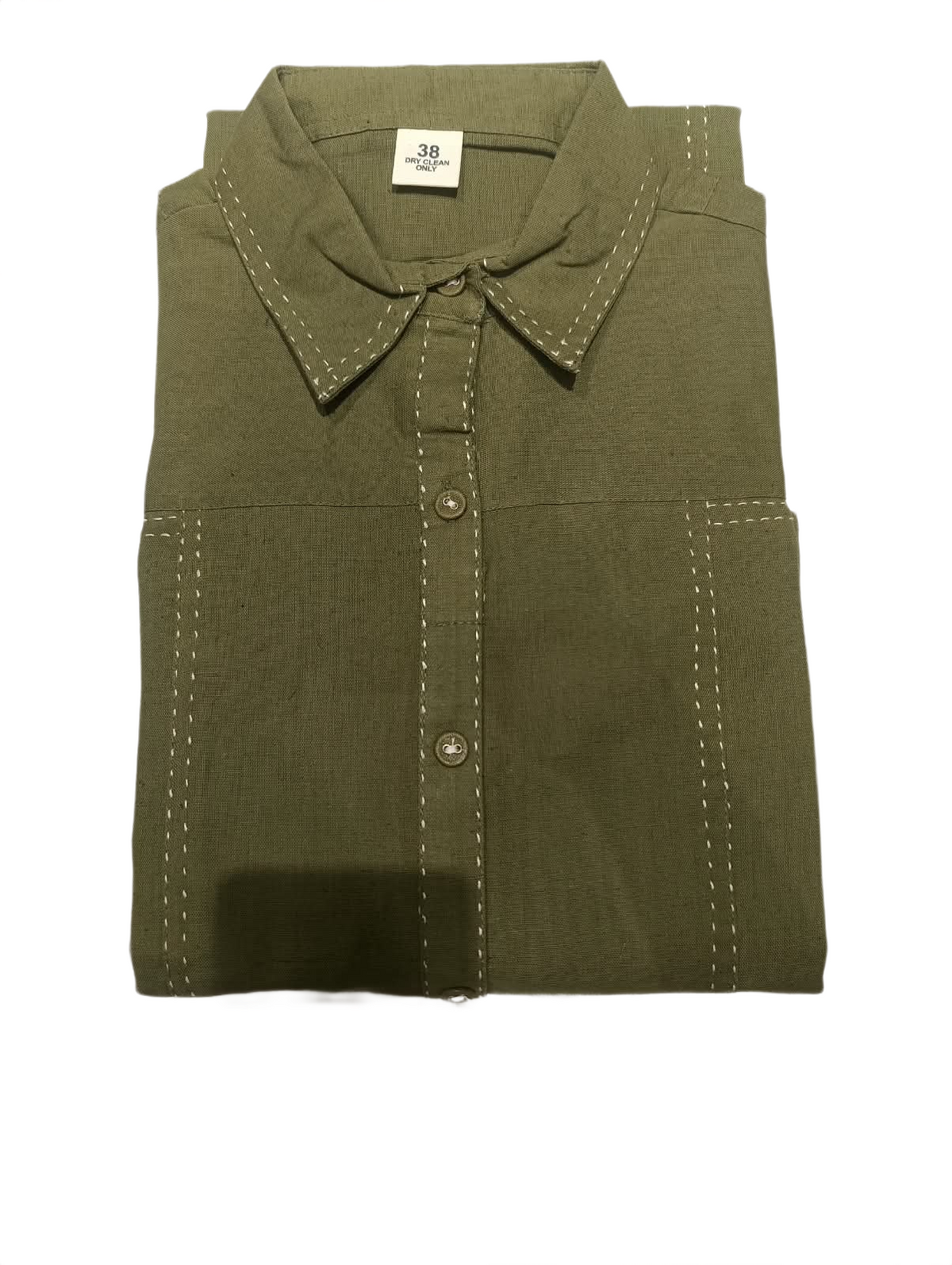 Women's Olive Green Belted A-Line Shirt Dress
