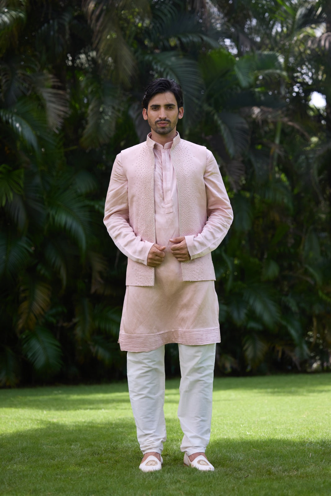 Blush Pink Embellished Nehru Jacket Kurta Set