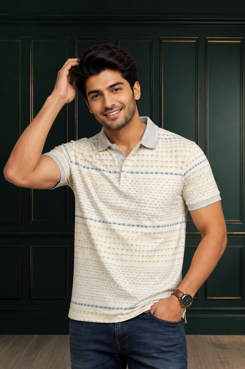 Men's Premium Stripe Polo T-Shirt – Cream | Smart Casual Collection