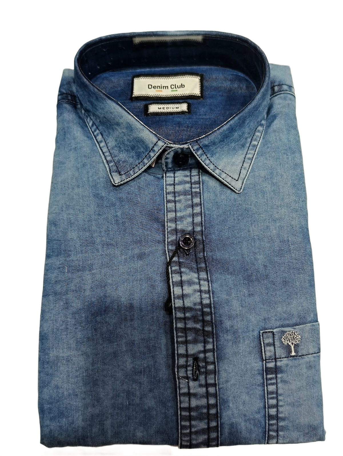 Men’s Light Blue Washed Denim Full-Sleeve Shirt