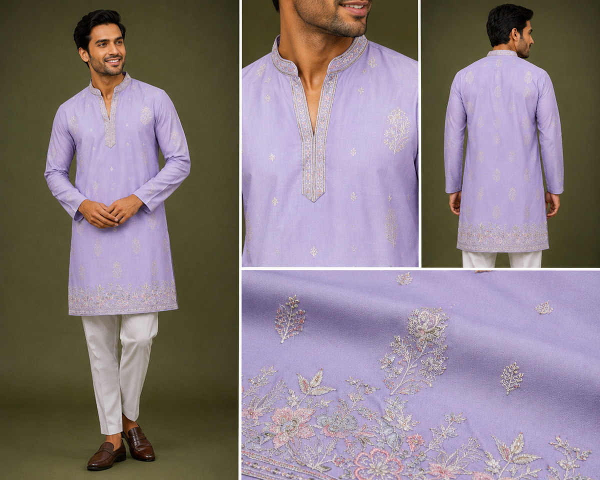 Lavender Embroidered Festive Kurta Set