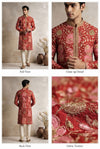 Red & Gold Floral Embroidered Festive Kurta