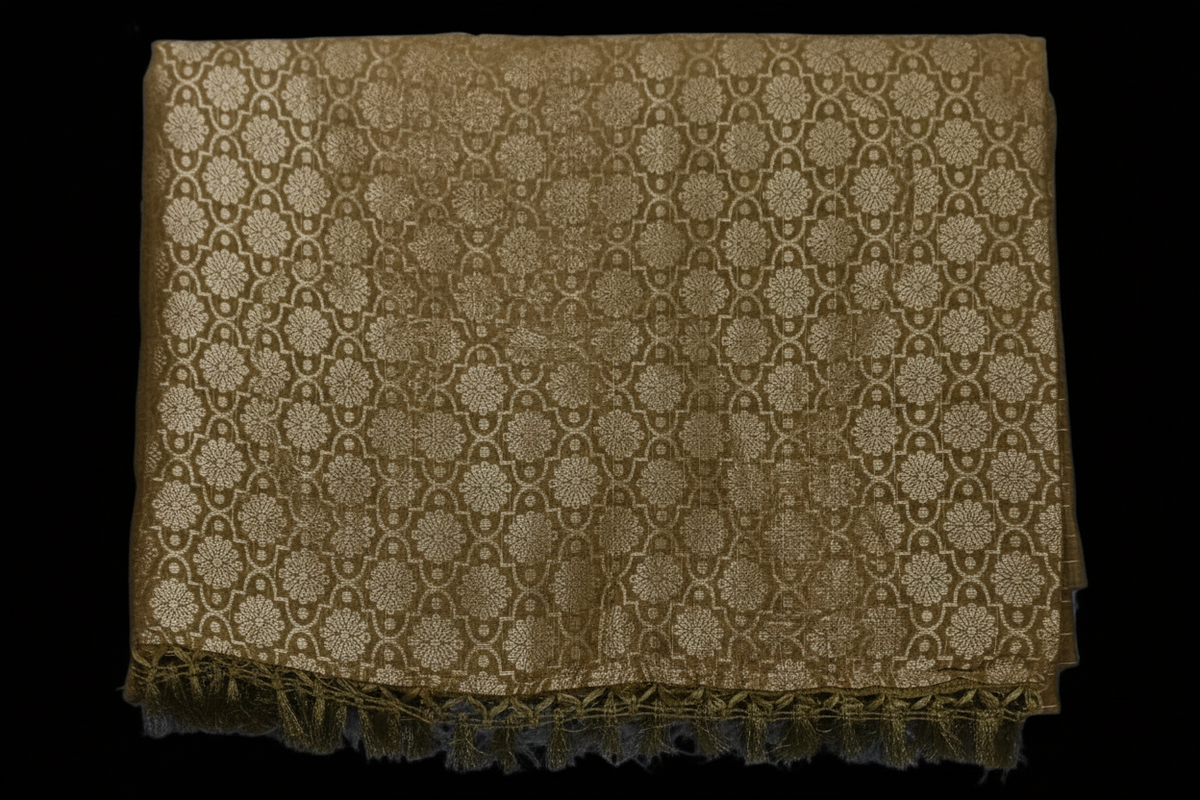 Olive Gold Woven Silk Saree with Floral Zari Border