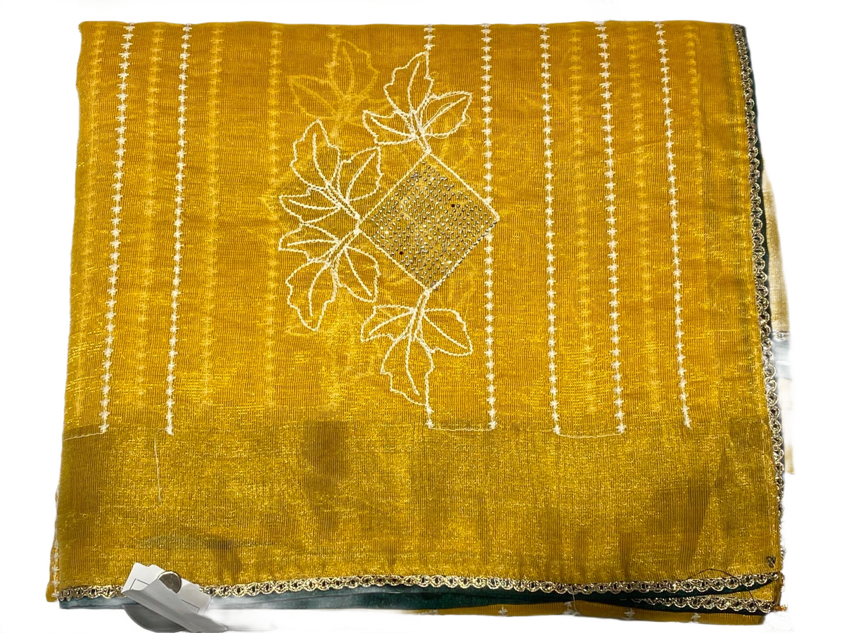 Golden Mustard Embroidered Designer Saree with Elegant Silver Thread Work