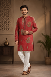 Red Floral Printed Men’s Festive Kurta