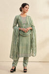 Sage Green Embroidered Kurta Pant Dupatta Set