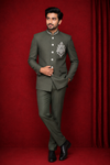 Royal Olive Green Embroidered Jodhpuri Suit