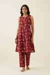 Maroon Tribal Warli Print Sleeveless A-Line Co-Ord set