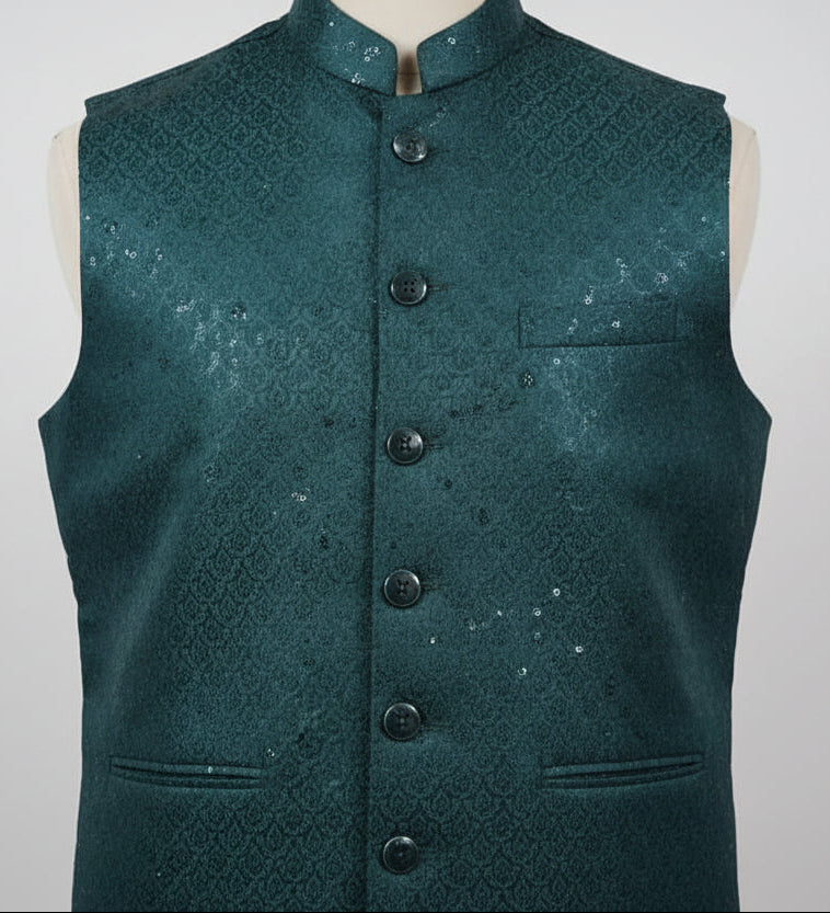 Men’s Premium Jacquard Nehru Jacket Textured Ethnic Waistcoat