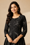 Women’s Black Embroidered Flared Maxi Dress