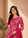 Rani Pink Floral Printed Kurta Pant & Dupatta Set